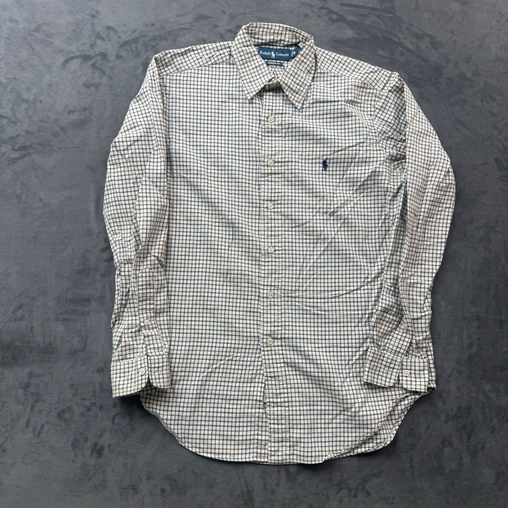 Ralph Lauren Mens Classic Fit Check Button Down Shirt Blue Brown White Size M